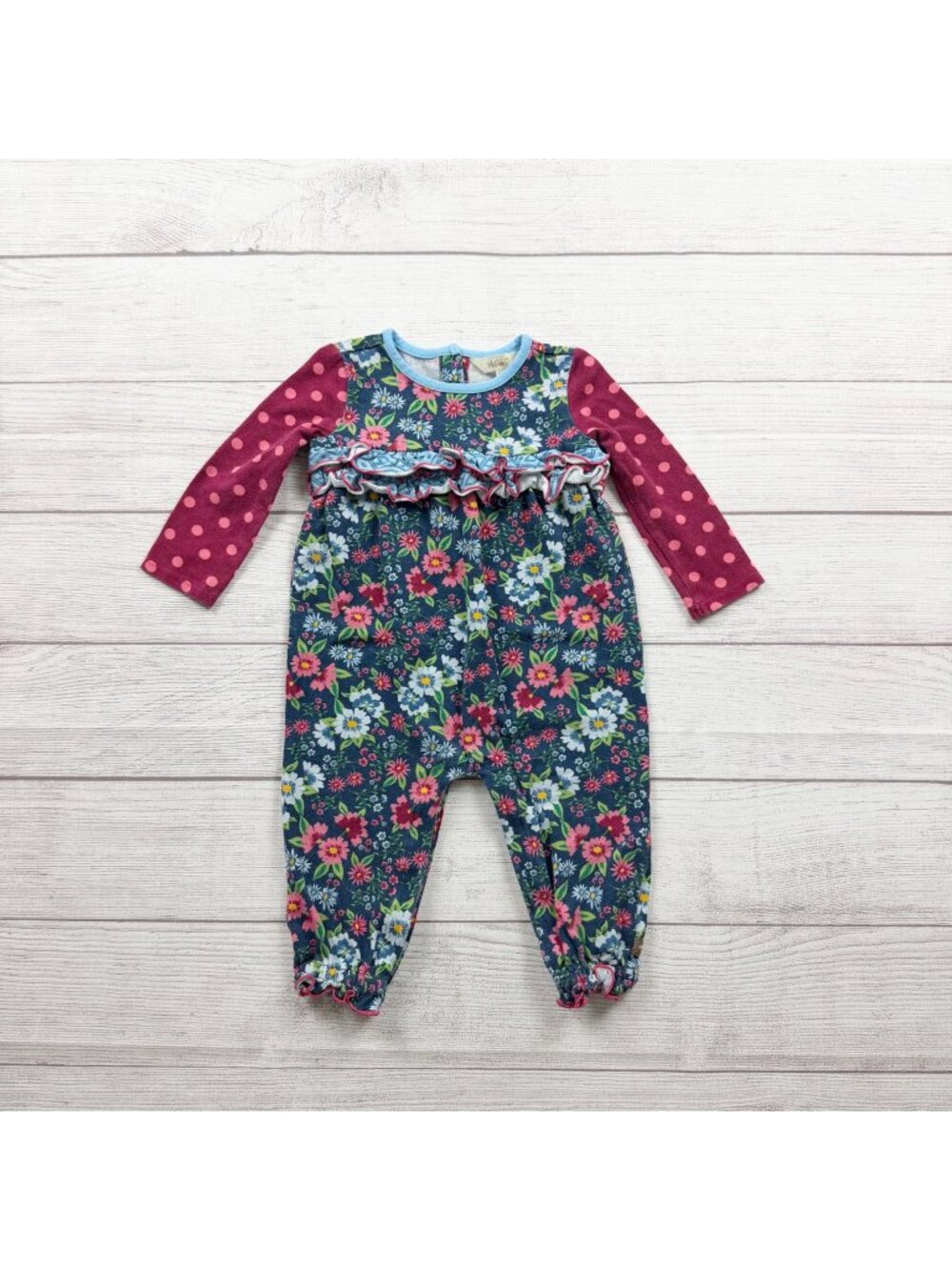 Matilda Jane Baby Girl Floral One Piece Romper Snap Closure Long Sleeve 6-12 Mon